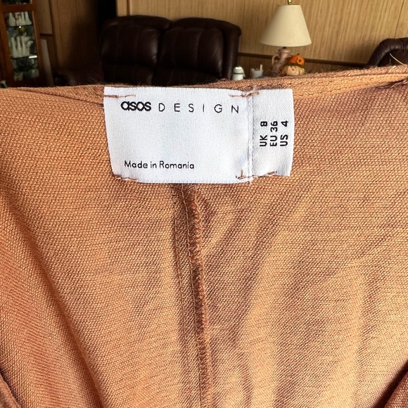 ASOS Design textured button front jumper in camel jumpsuit. - Picture 2 of 16